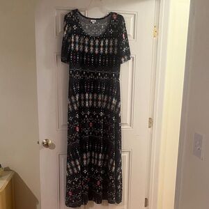 LuLaRoe Dark Blue Multi-Color Patterned Maxi Dress (Anna)